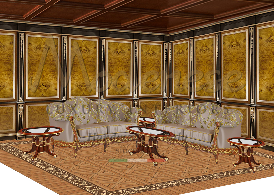 3D render visualization of a Modenese interior design project with selected furniture