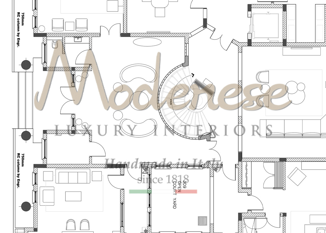 2D drawing designed by Modenese Interiors’ design team