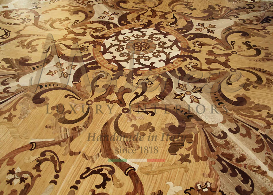 Inlayd design of a wooden floor by Modenese Luxury Interiors