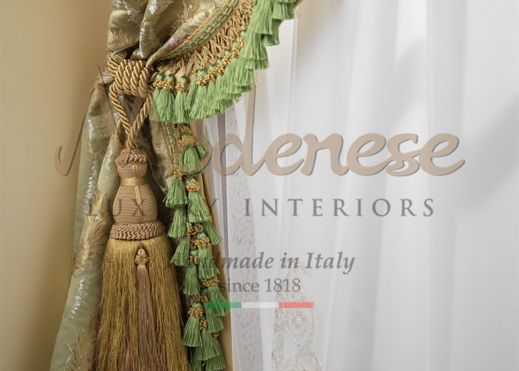 Modenese Interiors curtains details in gold and green combination