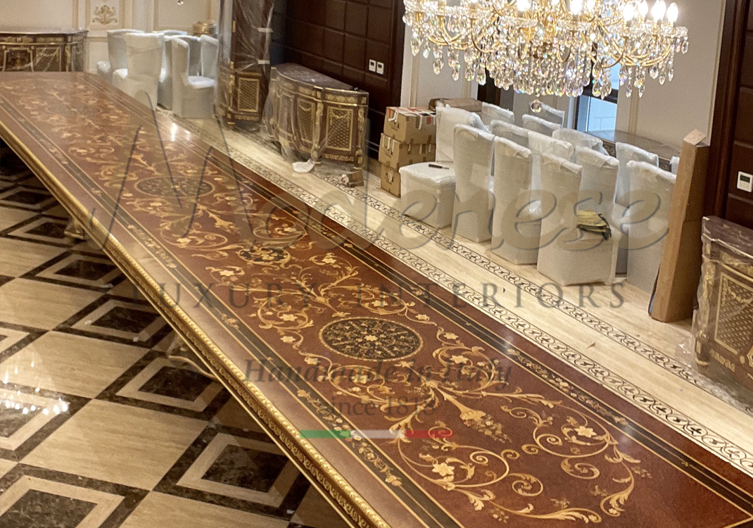 Modenese inlaid wooden panel with gold leaf details for fit out interiors