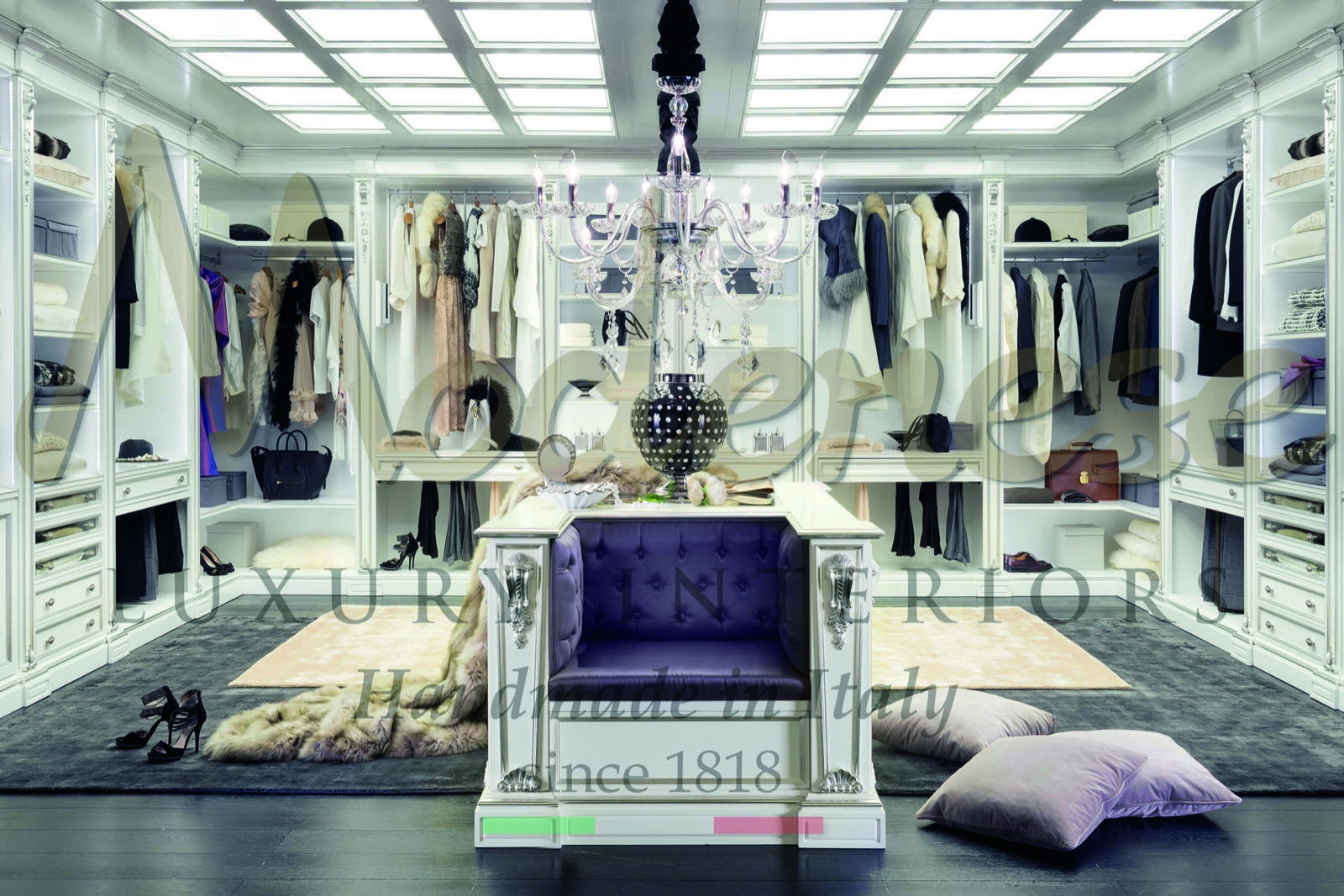 奢华手工家具生产家居装饰室内设计步入式衣帽间服装卧室女性梦想渴望奢华生活连衣裙衣柜实木意大利制造皇家别墅专属永恒风格