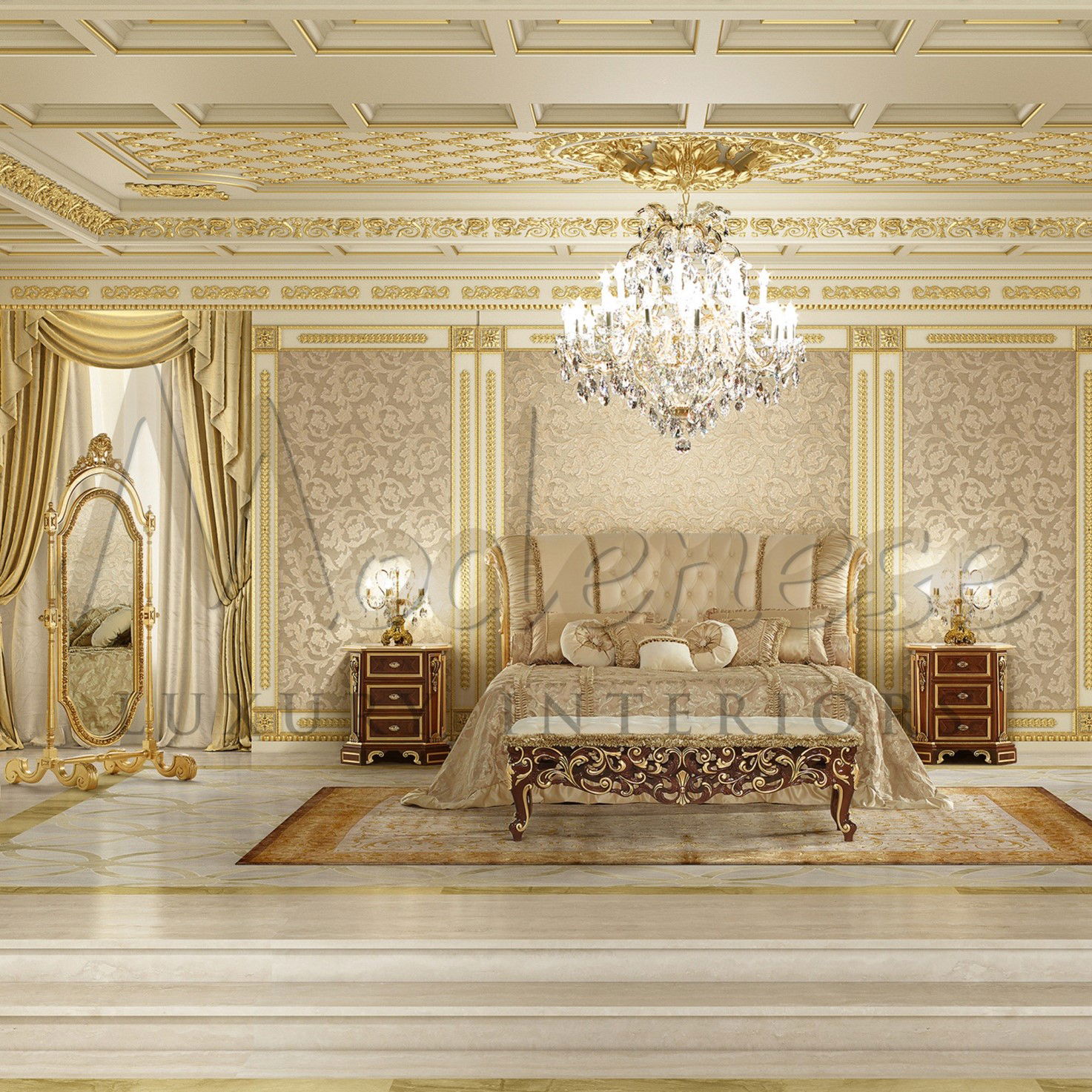 غرفة نوم رئيسية فاخرة من Modenese Luxury Interiors