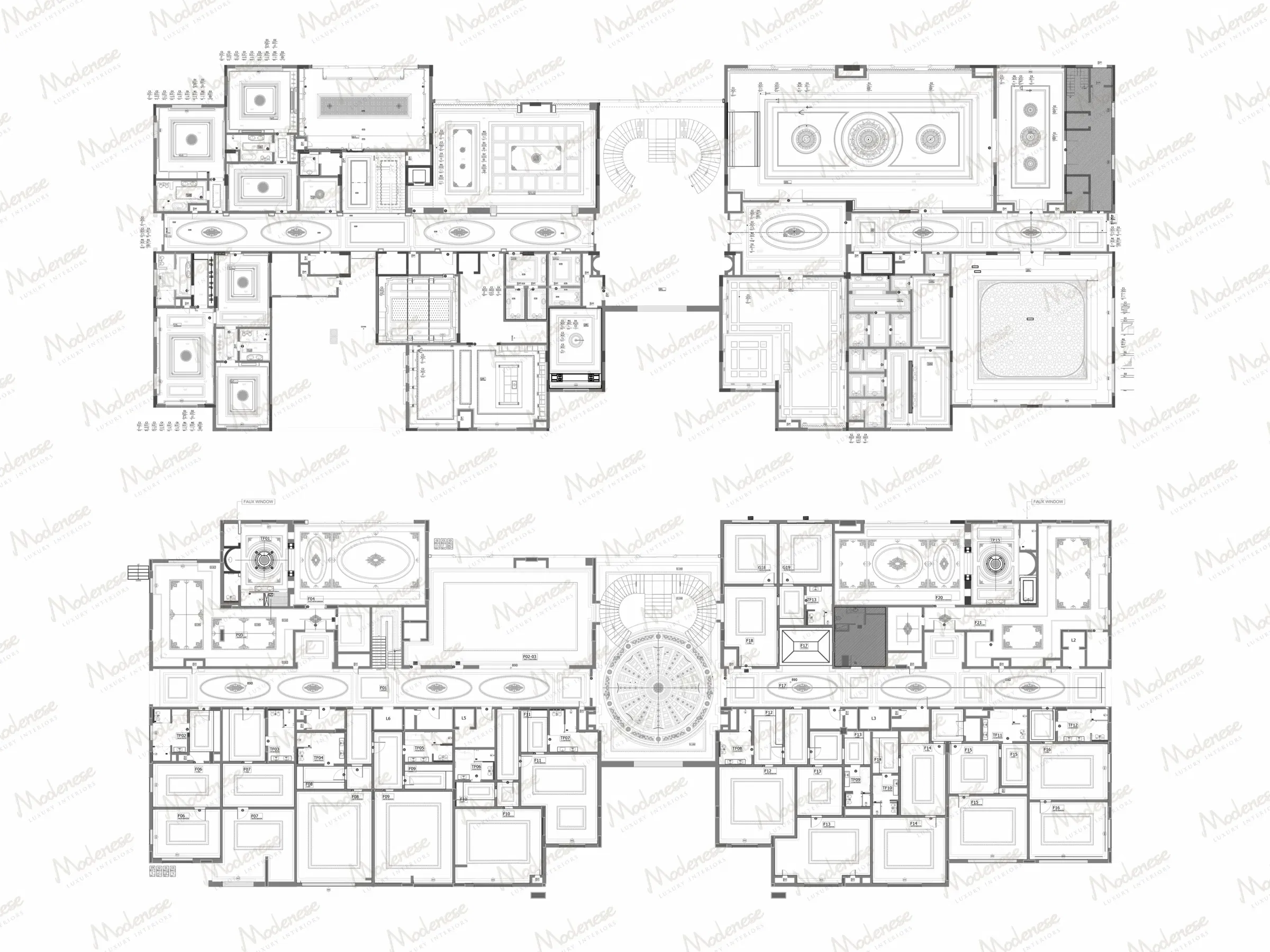 尼日利亚总统府的二维建筑平面图，展示了详细的房间布局、动线和装饰性天花板元素