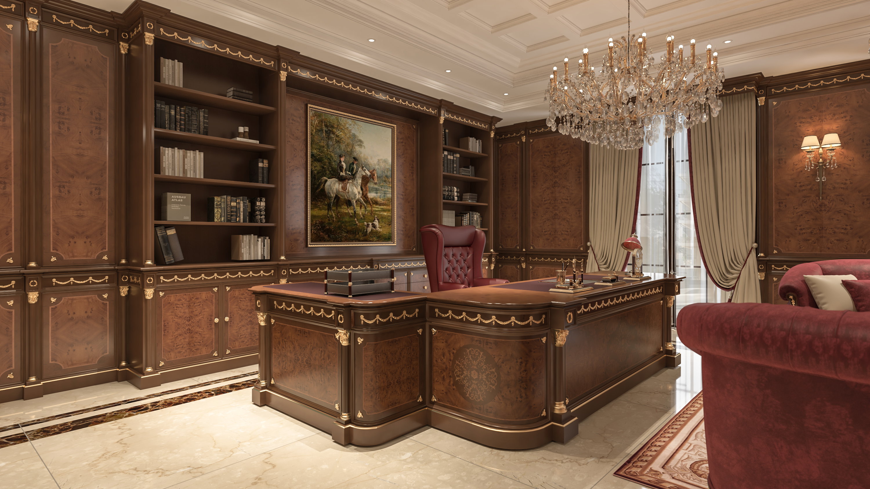 Chairman's office adjoining a formal boardroom and lounge in River Oaks, Houston by Modenese Interior Design