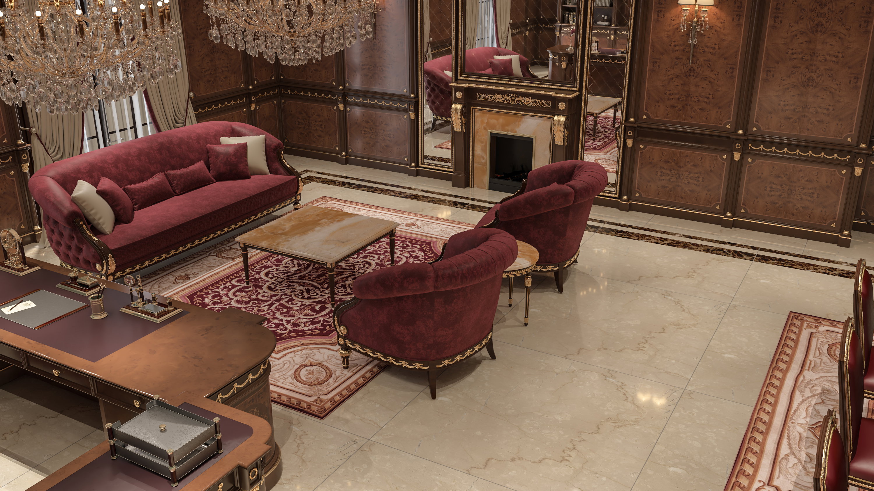 Bespoke chairman's office furniture and handcrafted executive furnishings in River Oaks, Houston by Modenese Interior Design
