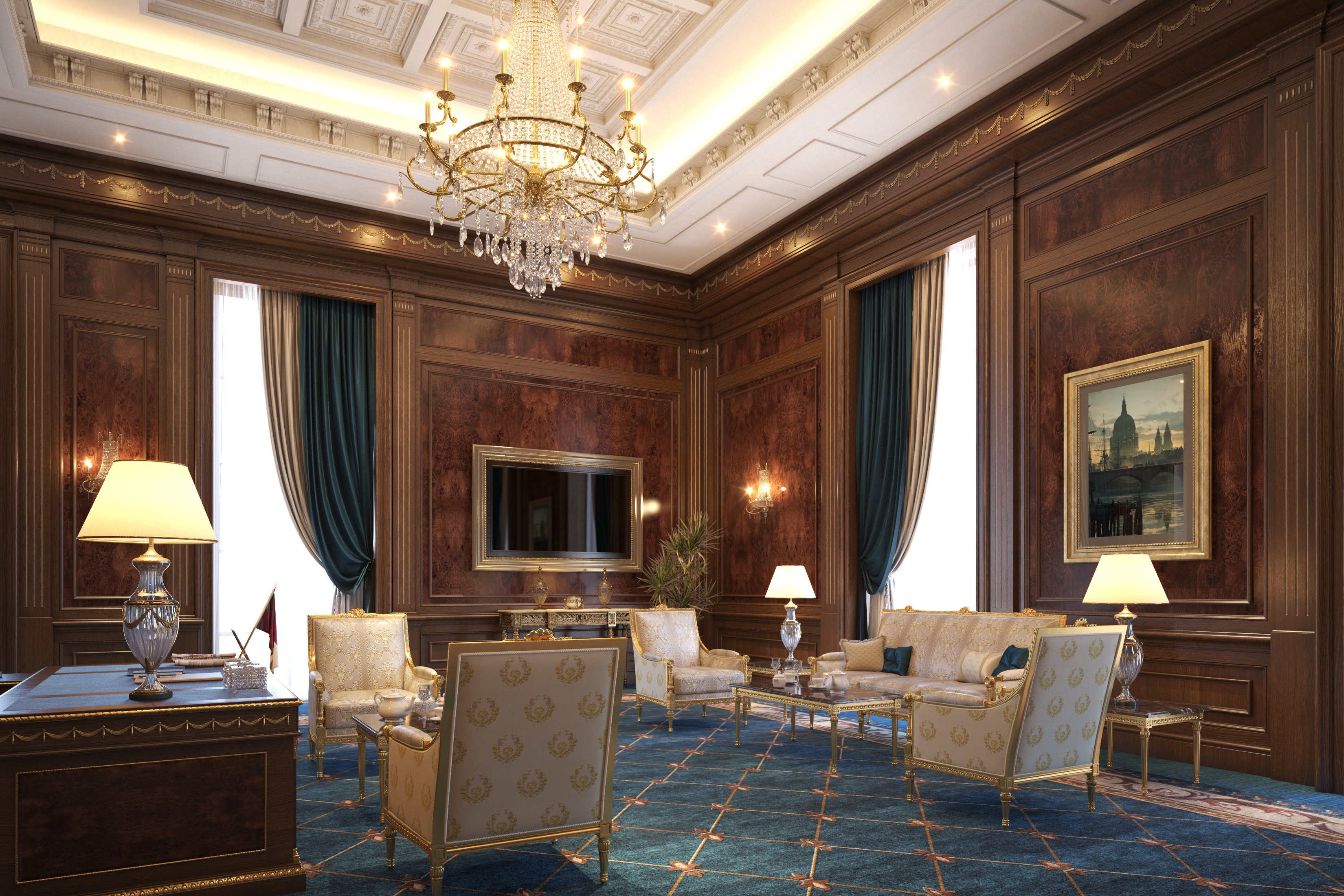 Bespoke executive furniture and turnkey luxury office design in Highland Park, Dallas by Modenese Interior Design