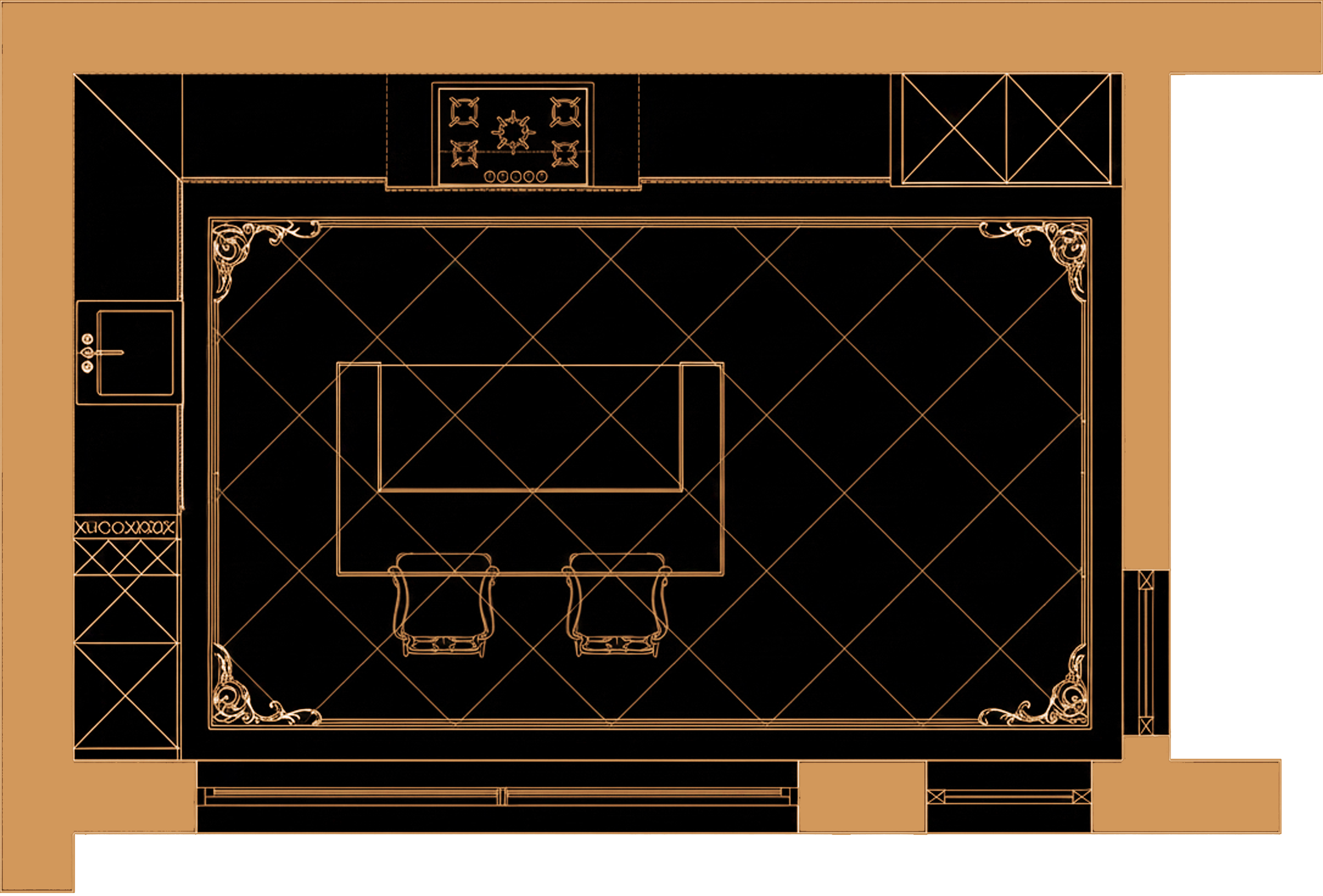 Kitchen floor plan with central island for the Grace project in Falls Church, Virginia