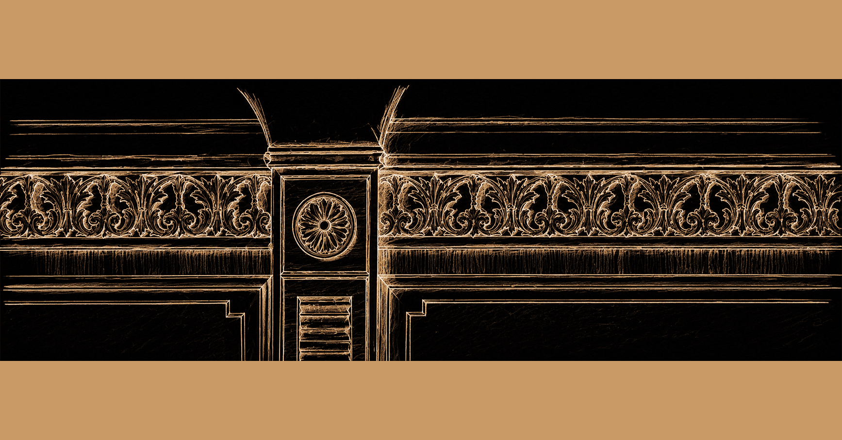 Detail drawing of carved gold frieze and rosette for the Majestic bespoke kitchen
