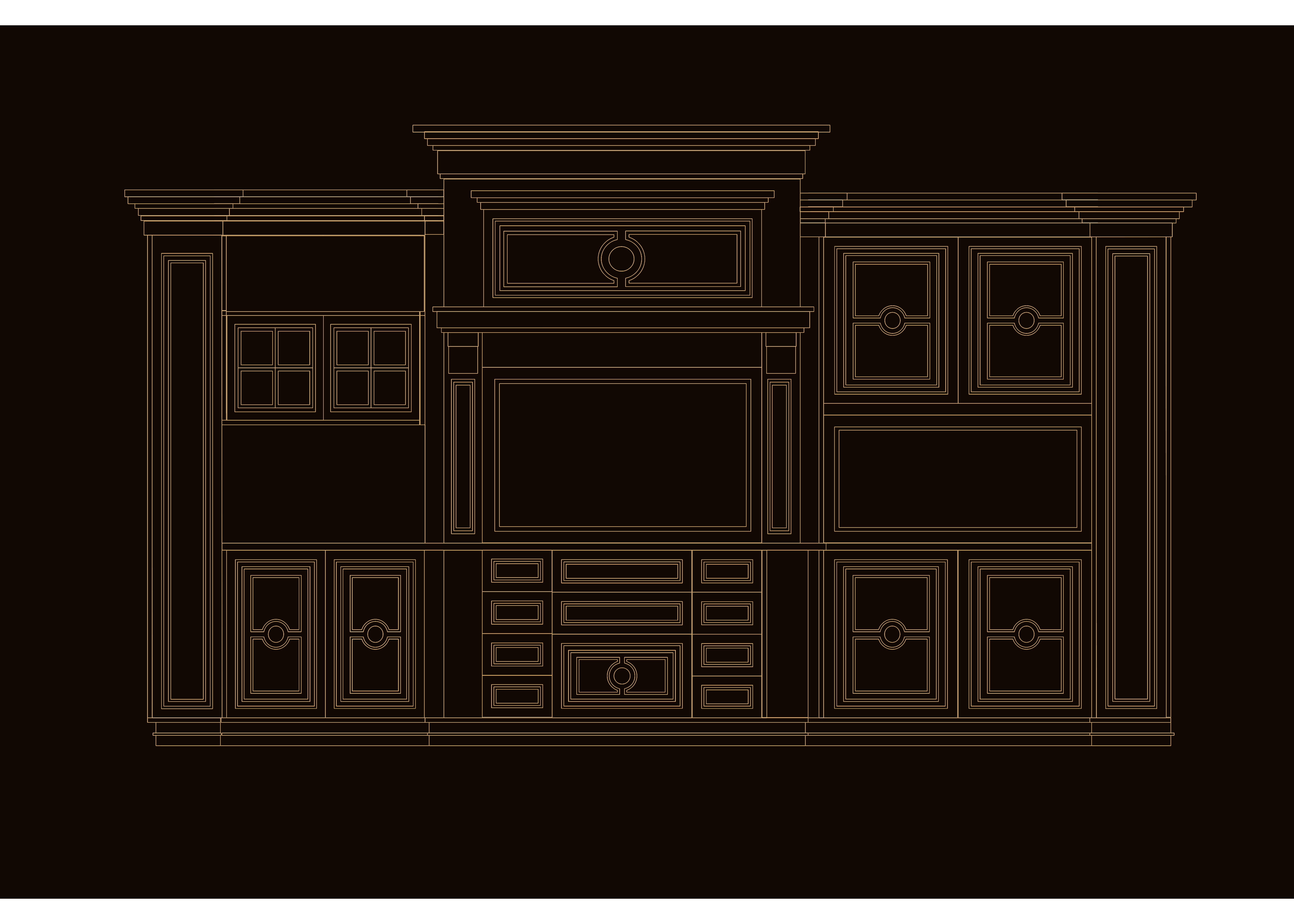 Technical elevation drawing of the Regalia kitchen cabinetry handcrafted in Italy