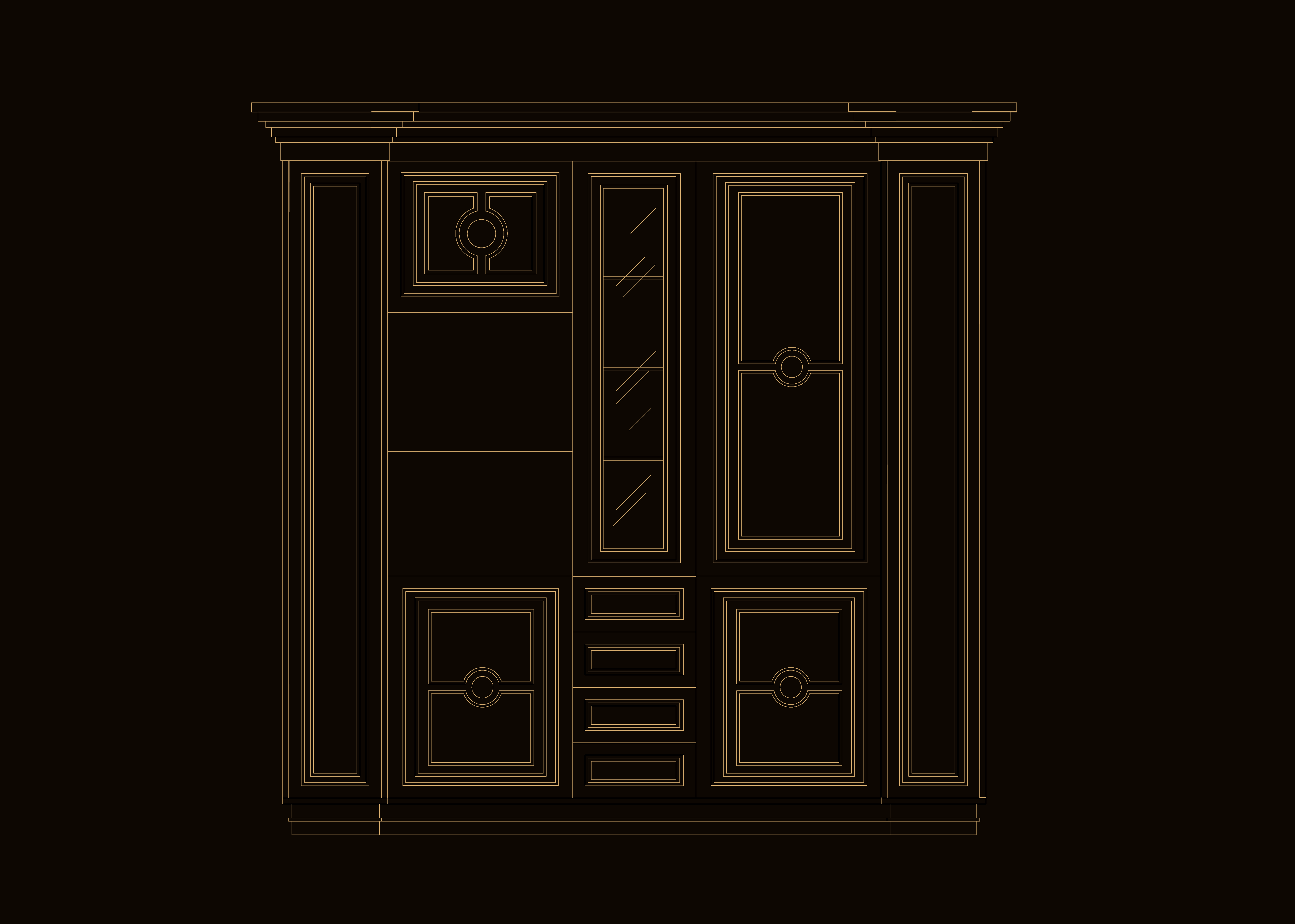 Technical elevation drawing of a Regalia tall cabinet with glass display door