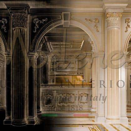 luxusní elegantní kuchyňský interiér na míru stručný projekt Royal - Ivory (slonová kost) verze přizpůsobitelné látky na zakázku povrchové úpravy ručně vyrobený náčrtek kresba nejvyšší kvality klasická italská výroba nábytku materiály z masivního dřeva luxusní životní styl eleantní nápady na vybavení domácnosti krásná bohatá kuchyňská kolekce