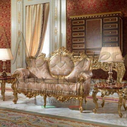 Classy Baroque Traditional 2 Seater Unique Sofa with Elegant Fabrics Golden Finish by Modenese Luxury Interiors