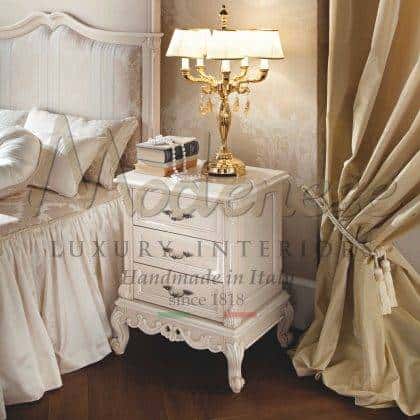 ivory patinated master suite night table furniture exclusive sophisticated solid wood customization venetian ivory laef details finish classy night table structure details venetian handmade interiors italian style furniture palace royal villa furniture venetian elegant hotel projects contract