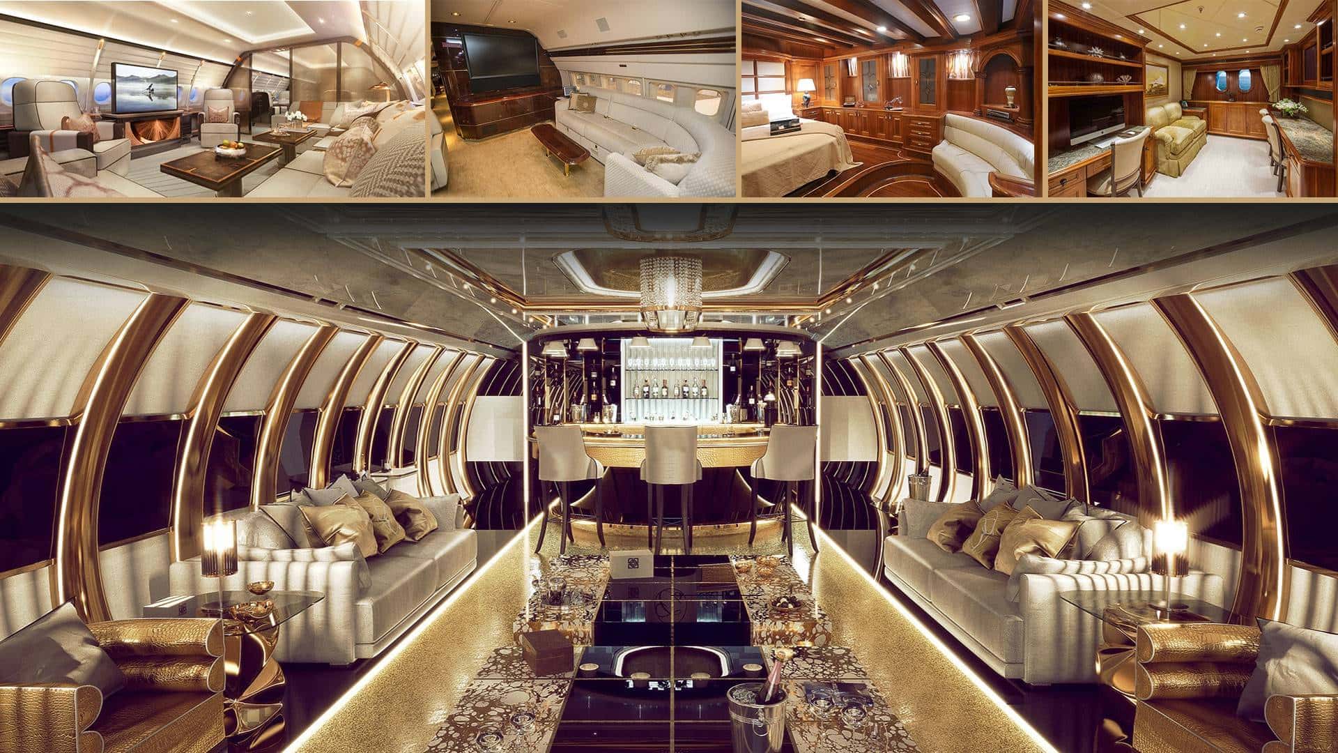私人飞机、游艇经典内饰中所拥有的意大利高品质、华丽金色、珍贵奢华的生活方式 定制独家意大利手工室内设计服