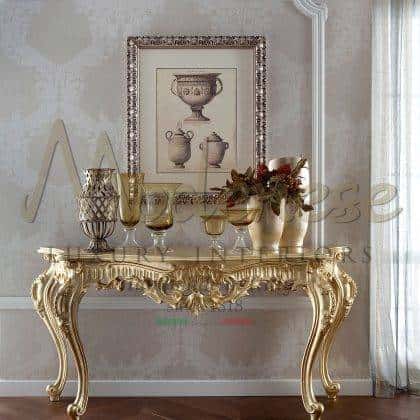luxury high-end handcrafted refined top wooden console finish solid wood venetian baroque classic style classy golden leaf details made in Italy furniture artisanal best quality empire victorian baroque unique style furniture bespoke exclusive royal villas top quality ornamental décor