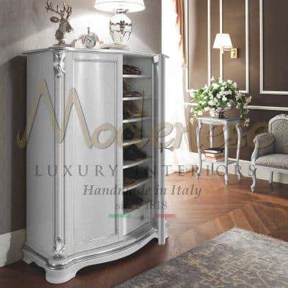 exclusive luxury elegant italian white wardrobes version customizable fabrics finishes with silver leaf details top quality classic italian furniture manufacturing solid wood materials luxury lifestyle elegant home furnishing rich wardrobes collection