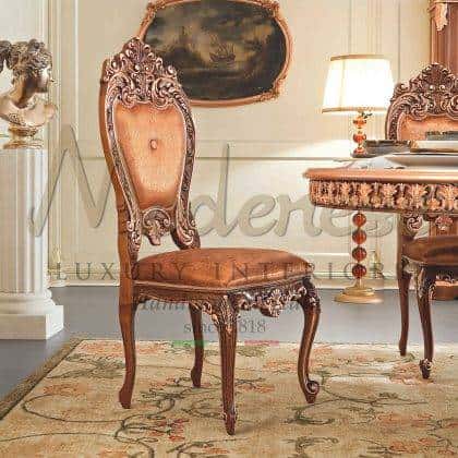 nejlepší italská židle v benátském barokním stylu elegantní jídelna ručně vyřezávaná židle luxusní nábytek nejvyšší kvality klasický francouzský nábytek výroba viktoriánské rokoko židle ručně vyráběná povrchová úprava z listové mědi královský palác jídelna opulentní židle nápady špičková kvalita nejlepší interiéry vyrobené v Itálii chippendale majestátí zakázkové látky elegantní čalounění masivní dřevo řemeslné ruční řezby