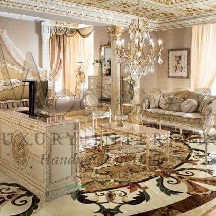luxurious living room area traditional italian furniture classic designed sofa ornamental upholstery elegant armchair bespoke tv stand with up and down electrical mechanism solid wood best quality made in Italy handmade furniture