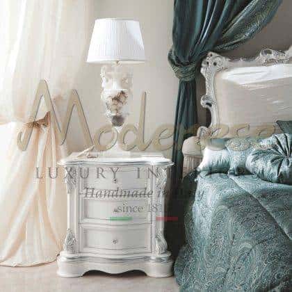 exclusive handmade carved elegant master suite night table classy details bespoke night table furniture collection luxury italian artisanal handmade production traditional home furnishing high-end quality opulent design