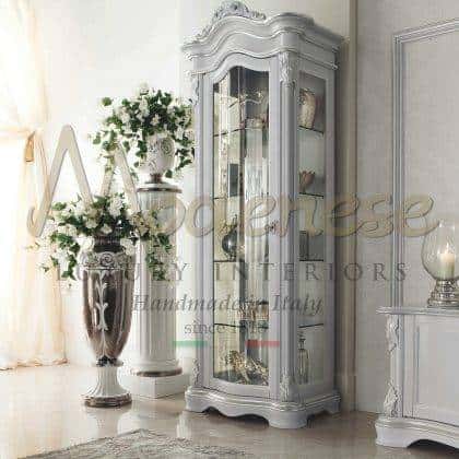 special unique majestic inlaid white vitrines custom furniture refined white leaf details classy silver finish taste luxury ideas classic furniture timeless design handcrafted solid wood furnishing italian design premium quality furniture
