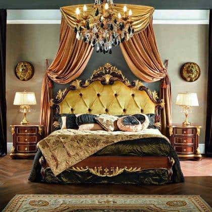 handcrafted luxury master classy bed master suites custom-made luxury furniture design french italian top quality handmade carved solid wood elegant curtains crown details empire design refined style headboard empire deluxe bed bench exclusive timeless traditional manufacturing honey onyx top gold opulent luxury italian furniture handcrafted cabinet venetian unique style wooden mirrors