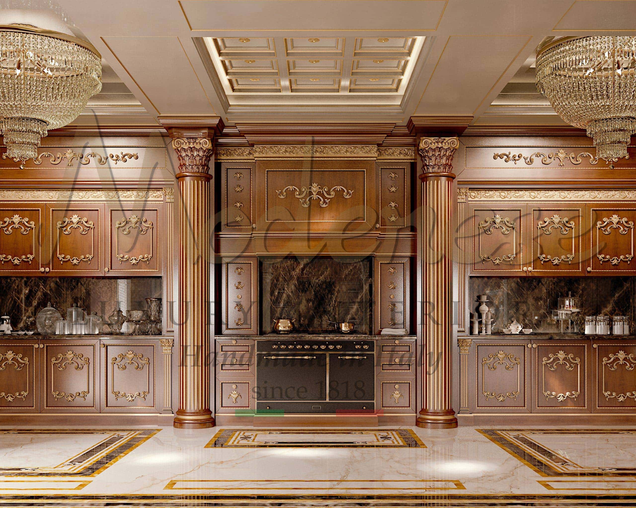 interiérový design na zakázku kuchyňský projekt královský klasický luxusní francouzský styl italský vkus vyrobeno v Itálii ruční ýroba ruční práce elegantní dekorace vybavení exkluzivní pevný nábyte