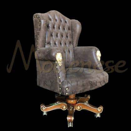 classic swivel armchairs ideas traditional victorian rococo' venetian exclusive design furniture refined armrests of the chair leather upholstery décor best italian quality executive interiors solid wood handcrafted elegant office armchairs artisanal furniture manufacturing made in Italy high-end sophisticated production real leather upholstery