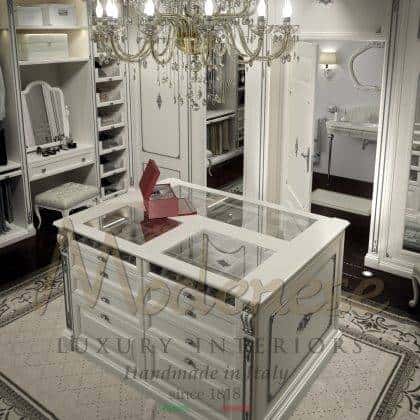luxury refined wardrobes best quality made in Italy handmade venetian style handcrafted luxury cabinet elegant center island venetian baroque style with silver details high-end classical exclusive fixed furniture handmade inlaid top artisanal interiors production majestic refined bespoke wardrobe solid wood