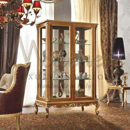 tasteful luxury inlaid vitrines elegant crystal shelves classy refined brass finish details opulent classic fabrics traditional best made In Italy furniture production high-end solid wood materials premium royal palace home decorations bespoke furniture projects elegant