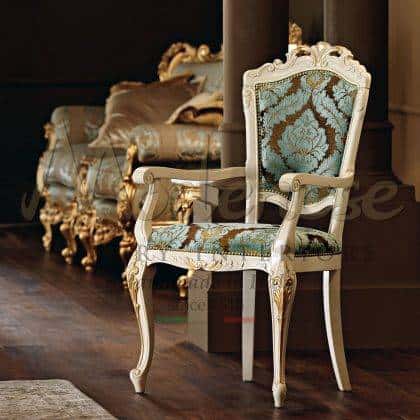 baroque classical exclusive design chair with arms luxury italian furniture french furniture reproduction victorian rococo' chair with arms handmade golden leaf details ornamental royal palace dining room timeless ideas high-end quality best made in Italy interiors opulent handcrafted furniture chippendale royal custom-made furniture elegant fabrics ideas upholstery solid wood artisanal carvings