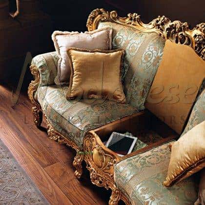 Venetian Solid Wood Classic 2 Seater Sofa with Central Storage Handmade by Modenese Luxury Interiors