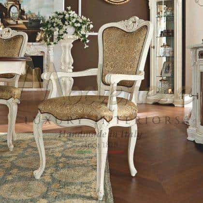 rafinovaná prvotřídní kvalita luxusní klasická židle s područkami nejlepší kvalita elegantní vyrobeno v Itálii tkanina italské řemeslné zpracování masivní dřevo rafinované jídelní židle s područkami ručně vyráběné interiéry krásný rokokový barokní styl látky na zakázku zakázkové povrchové úpravy exkluzivní nadčasový design francouzský nábytekreplika elegantní design královský palác ornamentální jídelna na zakázku