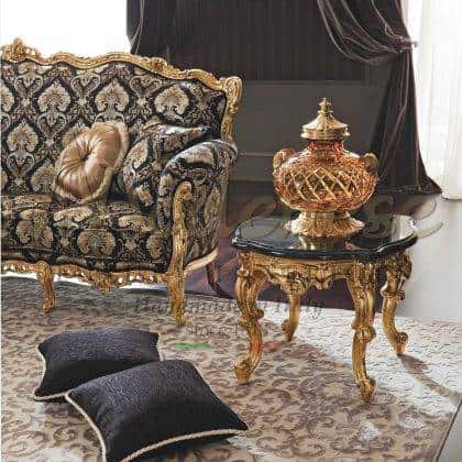 sophisticated solid wood classy exclusive materials made in italy carved imperador dark marble details brass leaf finishes top marble coffee table luxury details furniture customization venetian handmade interiors italian style furniture palace royal villa furniture venetian italian manufacturing