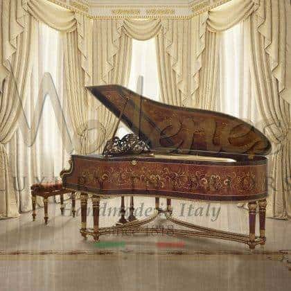 exclusive luxury elegant italian handmade carvings decorative fortepiano, custom-made piano decoration, customizable fabrics finishes with gold leaf details top quality classic italian furniture manufacturing solid wood materials luxury lifestyle elegant home furnishing rich original instrument mechanism, luxury royal piano, antique classic piano, inlay pian italian manufacturing