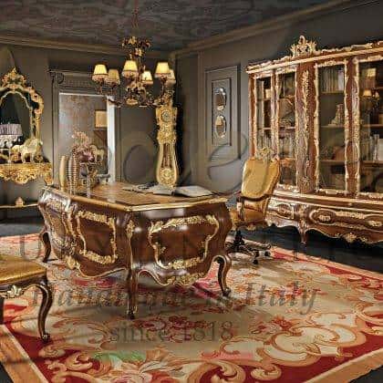 opulent refined bookcase top furniture collection carvings custom made bookcase golden leaf finish and details furniture best Italian quality exclusive craftsmanship custom-made home décor majestic furnishing projects top quality artisanal interiors production