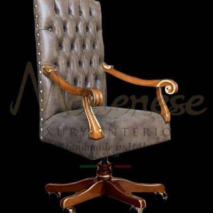 high-end presidential swivel armchair bespoke solid wood custom-made real leather luxury handcrafted private and public refined office projects presidential royal palaces offices interiors made in Italy solid wood interiors best quality office furniture