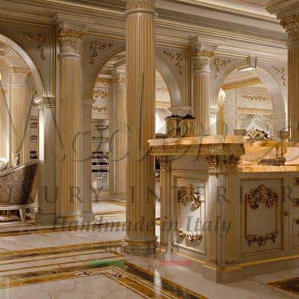 made in Italy artisanal production handmade solid wood kitchen Royal - Ivory handmade bespoke top decoration golden leaf details solid wood carvings top quality luxury italian fixed furniture production royal villa furniture high quality furniture collection