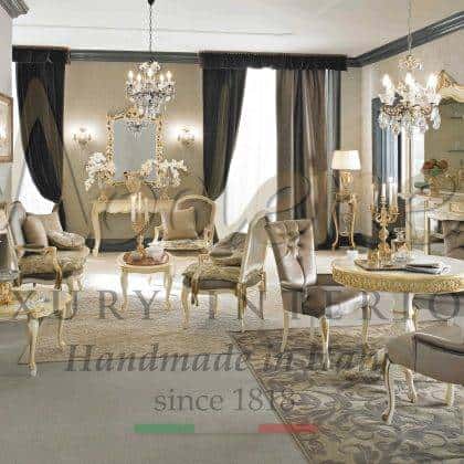 living room classic luxury furniture royal sofa sets bespoke luxury living room collections made in Italy high-end quality soft finishes timeless artisans production handcrafted solid wood golden leaf details traditional home decorations