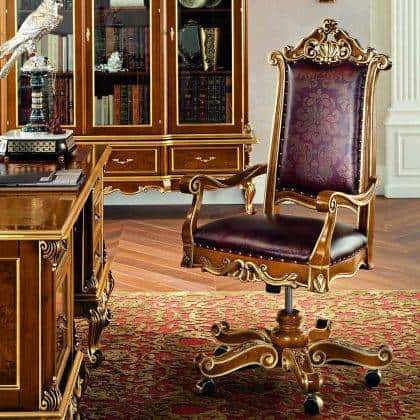 sohpisticated classy elegant solid wood handcrafted royal office armchairs handmade solid wood made in Italy comfortable swivel armchairs residential private public luxurious furniture reproduction high-end made in Italy exclusive artisanal interiors bespoke wood artisanal manufacturing custom-made royal officesfor elegant presidential executive decorations
