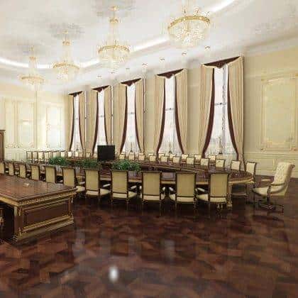 best elegant classic meeting room, presidential meeting room, luxury palace meeting , executive meeting office project furnishing majestic executive conference table meeting made in Italy solid wood interiors premium quality office furniture handmade carved upholstered chairs high-end presidential custom-made handcrafted private and public exclusive office projects presidential royal palaces offices interiors