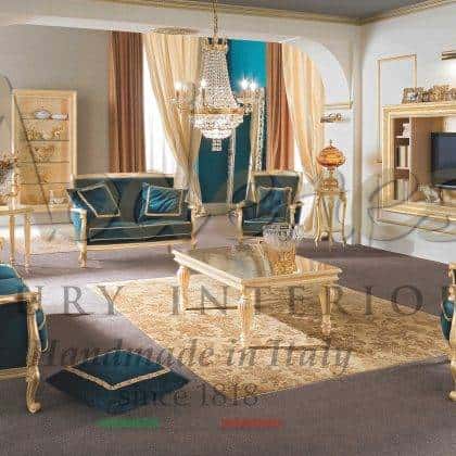 high-end made in Italy quality handmade carved made in Italy sitting room interiors soft classic style luxury furniture elegant sofa set ideas and classy coffee tables in rococo' opulent majestic villas palaces furnishing projects traditional made in Italy precious fabrics golden leaf finish for rich luxury living lifestyle timeless luxury italian furniture exclusive craftsmanship classic style custom-made unique furniture