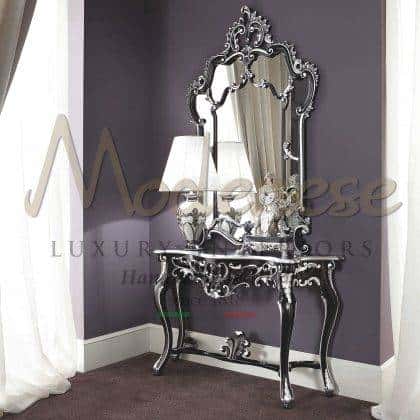 unique home decorations exclusive design luxury figured black mirror venetian baroque unique design furniture lifestyle opulent carvings customized solid wood details silver leaf finish custom made manufacturing solid wood made in italy furnishings