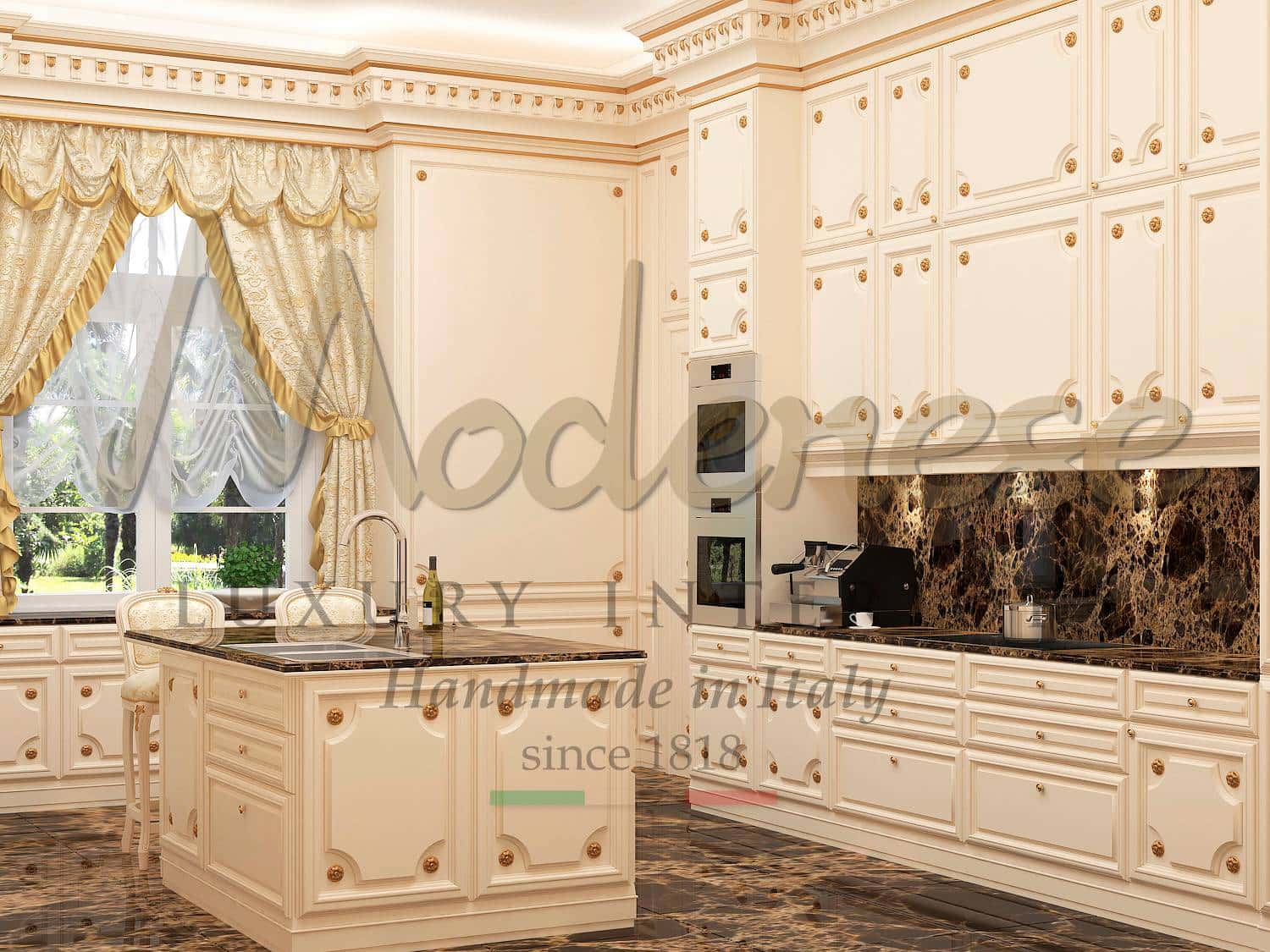 مشروع خزائن المطابخ الخشبية الكلاسيكية من Modenese Luxury Interiors إنتاج خزائن المطابخ الخشبية الصلبة الفاخرة والكلاسيكية حسب الطلب بأثاث ثابت Luxury Classic Furniture Made In Italy