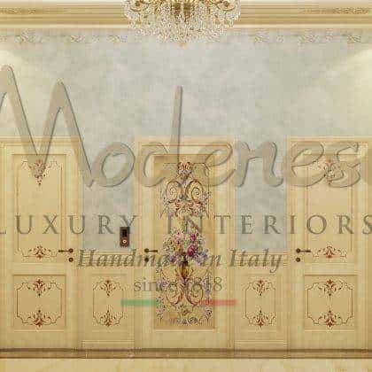 custom-made traditional solid wood ivory pearl wall boiserire luxury classic baroque style handmade painitng elegant interior manufacturing classic elegant details finish décor villas palace décor unique french taste rafined style made in Italy high-end quality