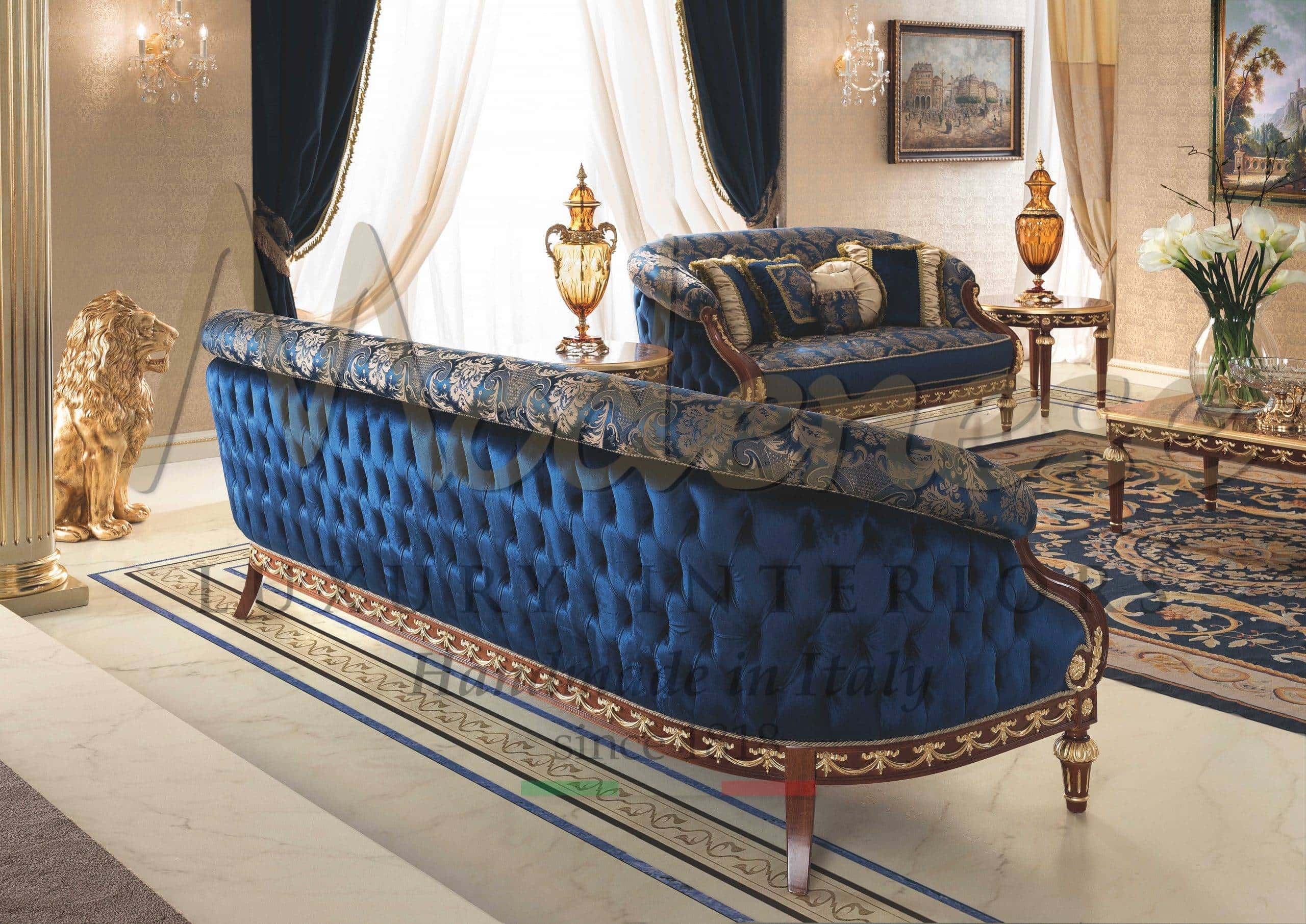 Italian Sofa Set Exclusive Handmade, Elegant Royal Blue Sofa Set