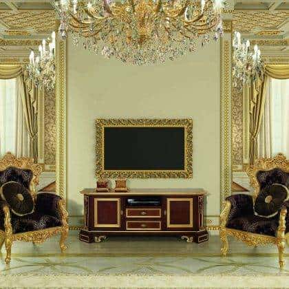 luxury high-end handcrafted honey onyx tv units with refined golden carvings materials in solid wood venetian baroque classic style ideas best elegant made in Italy tv stands furniture artisanal french furniture reproduction majestic top marble best quality empire victorian baroque unique style furniture bespoke exclusive finishes exclusive design