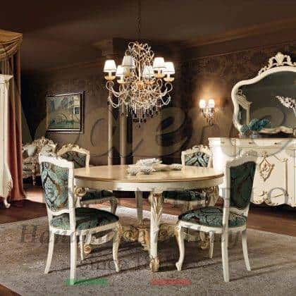 bespoke solid wood dining room luxury classic furniture collection timeless design customizable finishes and fabrics elegant vitrine design ornamental sideboard handcrafted artisanal furniture