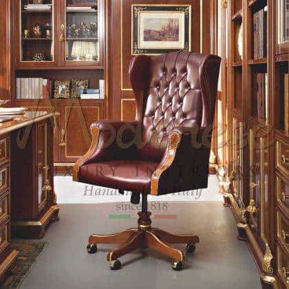 made in Italy artisanal manufacturing bespoke office projects decorative solid wood swivel capitonné armchair timeless traditional venetian rococo' upholstered armchair office luxury classic custom-made office handmade italian craftsmanship
