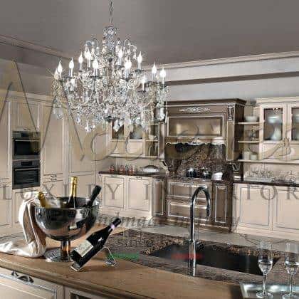 elegant made in Italy Contemporary kitchen version luxury fixed furniture handcrafted luxury kitchen counter elegant venetian baroque style with gold details classic wooden cabinet kitchen royal luxury design exclusive villas furnishings high-end classical design exclusive fixed furniture inlaid top artisanal interiors production majestic refined kitchen area